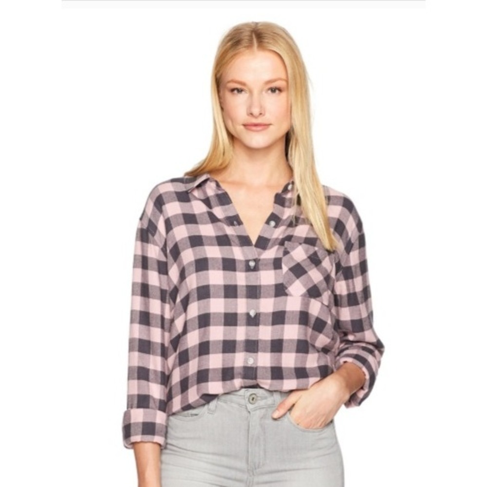 Rails Milo Button Down Shirt Pink Charcoal Bubblegum‎ Buffalo Check Plaid Size S